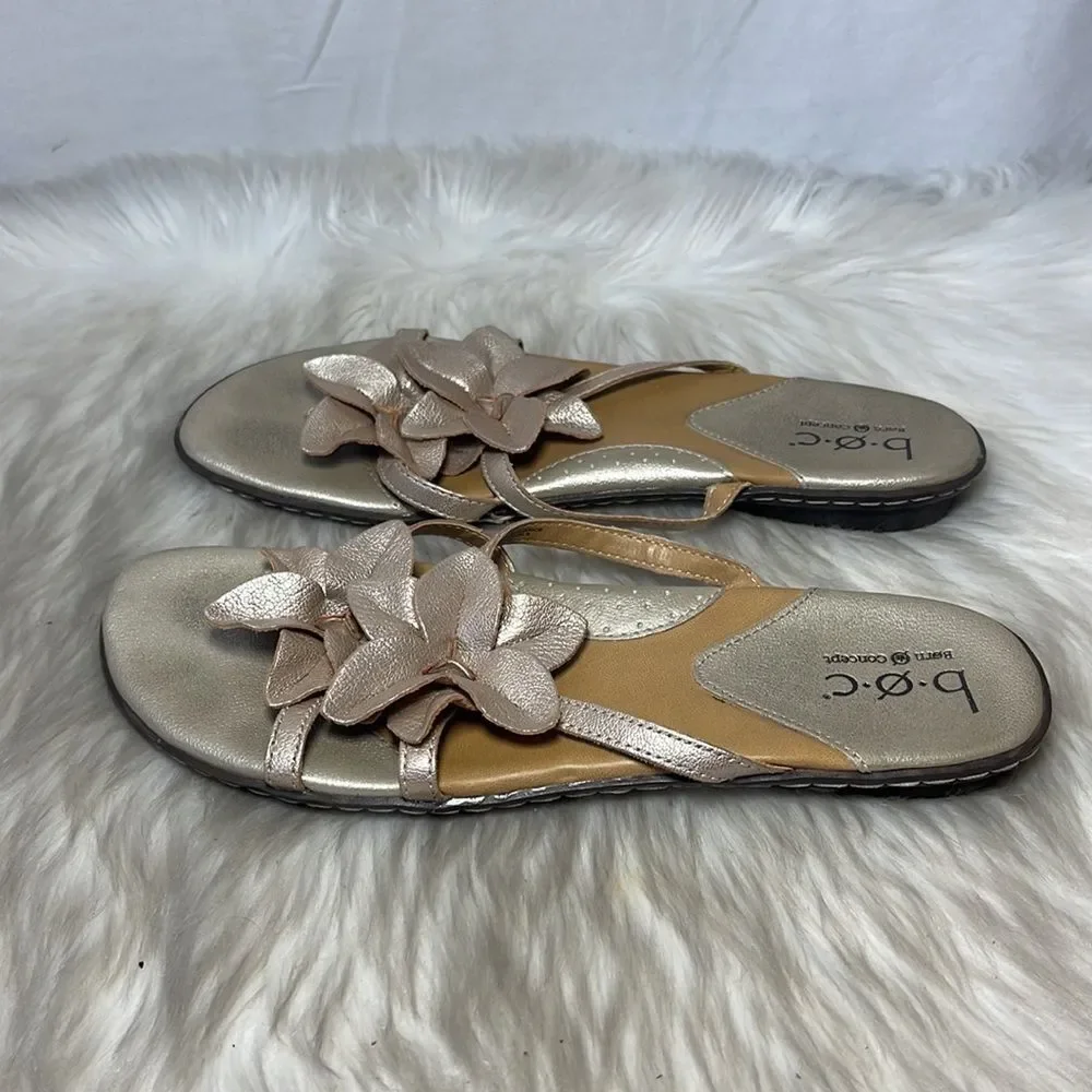 Born BOC Champagne Floral Cutout Thong Sandals‎ Sz 9